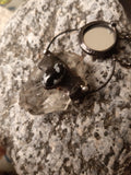 Necklace with Snow Obsidian, Raw Crystal and Mirror