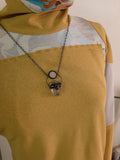 Necklace with Snow Obsidian, Raw Crystal and Mirror