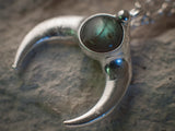 White Crescent Moon Pendant with labrador