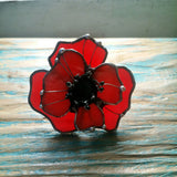 Flower Glass Ring, poppy ring, Red Flower Ring, poppy jewelry, signet ring, floral ring, nature ring, carved shell flowers, stained glass