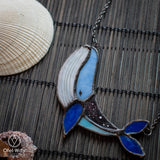 Blue Space Whale Pendant, whale shark, blue sea, blue whale necklace, space marine, baleen whale, sea glass necklace, animal brooch shell