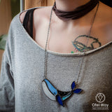 Blue Space Whale Pendant, whale shark, blue sea, blue whale necklace, space marine, baleen whale, sea glass necklace, animal brooch shell