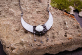 White Moon Necklace, Crescent Moon Pendant, Custom Moon, Stained Glass, Half Moon Jewelry, women power, Gift for her, handmade boho necklace