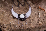 White Moon Necklace, Crescent Moon Pendant, Custom Moon, Stained Glass, Half Moon Jewelry, women power, Gift for her, handmade boho necklace