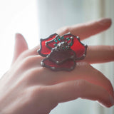 Flower Glass Ring, poppy ring, Red Flower Ring, poppy jewelry, signet ring, floral ring, nature ring, carved shell flowers, stained glass
