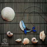 Blue Space Whale Pendant, whale shark, blue sea, blue whale necklace, space marine, baleen whale, sea glass necklace, animal brooch shell