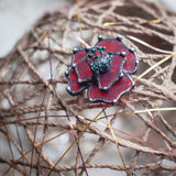 Flower Glass Ring, poppy ring, Red Flower Ring, poppy jewelry, signet ring, floral ring, nature ring, carved shell flowers, stained glass