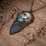 Pendant with natural stone - indian agat and stain glass. Arrow Pendant - Arrowhead - Druid - For Men and Women Shamanic Jewelry