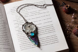 Pendant with natural stone - indian agat and stain glass. Arrow Pendant - Arrowhead - Druid - For Men and Women Shamanic Jewelry