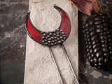 Stain Glass red Hair Fork, Bun Brass Holder, Hair Pin