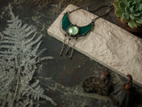 Green Pendant - Crescent Moon Mirror - Stain Glass Moon Necklace, Boho Accessory, green glass necklace, lunar necklace, Moon Jewelry