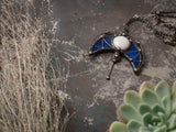 Pendant blue Moon, Stain Glass, Gothic Necklace, art nouveau Pendant, Art Nouveau Necklace, lunula jewelry, royal blue necklace, lunula