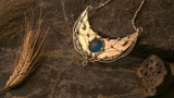 Sterling Silver Surface- Pendant Crescent Moon with iridescent stain glass.Modern juwelry, Boho Accessory, lunar necklace, elf Luna