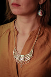 Sterling Silver Surface- Pendant Crescent Moon The symbol of Lake Unicorns. with iridescent and dihroic stain glass.