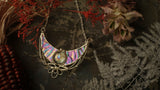Sterling Silver Surface- Pendant Crescent Moon with iridescent stain glass. Modern juwelry. Necklace- elfin Luna for elf costume, cosplay