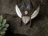 Pendant Ушба with natural stone, indian agat, quartz and mirror. Mountain, Arrowhead, Druid, multistrand necklace, alpinist, mountaineer