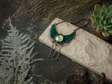 Green Pendant - Crescent Moon Mirror - Stain Glass Moon Necklace, Boho Accessory, green glass necklace, lunar necklace, Moon Jewelry