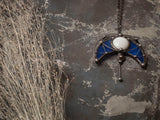 Pendant blue Moon, Stain Glass, Gothic Necklace, art nouveau Pendant, Art Nouveau Necklace, lunula jewelry, royal blue necklace, lunula