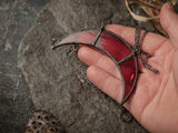 Pendant Red Crescent Moon - '' Maya ''. Blood Moon stained glass Necklace, Gothic style, Witchcraft Necklaces, Witch jewelry, gules lunula