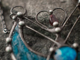 Pendant ' Love In Wintertime ', boho necklace, boho jewelry, bohemian long necklace, ethnic style, red, blue, quartz witchcraft necklaces