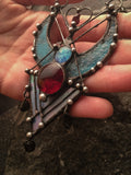 Pendant ' Love In Wintertime ', boho necklace, boho jewelry, bohemian long necklace, ethnic style, red, blue, quartz witchcraft necklaces