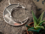 Large Crescent Mirror Moon with silver plated , Modern Jewelry, half moon crescent necklace, Mirror pendant, Lunula Necklace, lunar necklace