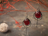 Two red drops earrings, minimalist dangle earrings, wine red earrings, deep red drop, red women earrings, art nouveau earrings