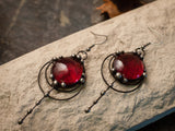 Two red drops earrings, minimalist dangle earrings, wine red earrings, deep red drop, red women earrings, art nouveau earrings