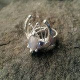 Silver plated moon ring with natural moon stone. Moon phase, wiccan, witchcraft jewelry, crescent moon, celestial, tiny moon ring, lunula