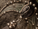 Pendant With Natural Stone- Face is Black Agat, Smoky Quartz and Black Stained Glass Crescent Moon, Necklace - Witchcraft Jewelry - Shamanic