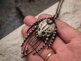 Pendant- The Predator. Necklace with clay mask, natural fluorite. Shaman ( shamanic ) jewelry, alien vs predator,