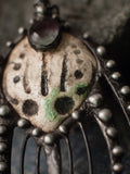 Pendant- The Predator. Necklace with clay mask, natural fluorite. Shaman ( shamanic ) jewelry, alien vs predator,