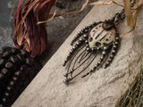 Pendant- The Predator. Necklace with clay mask, natural fluorite. Shaman ( shamanic ) jewelry, alien vs predator,