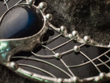 Black Moonstone Necklace- New Moon, Crescent LARGE MOON Charm Pendant, Sterling Silver, Dark Stained Glass, fantasy charms, elf accessory