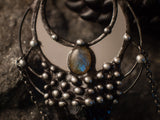 Pendant With Natural Stone- Obsidian and labradorite, Crescent Moon Mirror, Necklace, Witchcraft Jewelry For Men and Women, Shamanic Jewelry
