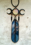 Feather Necklace with Moon Stone cabochon
