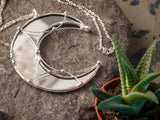 Large Crescent Mirror Moon with silver plated , Modern Jewelry, half moon crescent necklace, Mirror pendant, Lunula Necklace, lunar necklace
