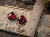 Two red drops earrings, minimalist dangle earrings, wine red earrings, deep red drop, red women earrings, art nouveau earrings