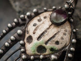 Pendant- The Predator. Necklace with clay mask, natural fluorite. Shaman ( shamanic ) jewelry, alien vs predator,