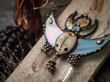 Pendant- Dreamer. Necklace with clay mask, natural moonstone, quartz cerystal. Shaman ( shamanic ) jewelry, steampunk pendant, witchcraft