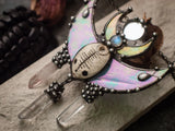 Pendant- Dreamer. Necklace with clay mask, natural moonstone, quartz cerystal. Shaman ( shamanic ) jewelry, steampunk pendant, witchcraft