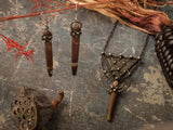 Pendant and earrings set- The Queen of Night, from stained glass and sea urchin spine. Freedom and magic, Boho and Ethnic