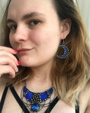 Jewelry Set - Blue Space Crescent Moons , Crescent Moon Pendant, Boho Accessory, space pendant, lunar necklace, Moon Jewelry boho chic