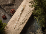 Chinese metal silver plated hair stick with smoky quartz, Hair Clip