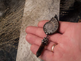 Natural Ammonite with smooky quartz, Spiral shell, Jurassic Jewellery, paleontology, ammonite fossil pendant, polished ammonite Necklace