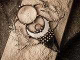 Pendant " The night is dark and full of horrors." With Natural Stone - Obsidian, Rose Quartz and Moon Mirror. Game of Thrones Jewelry