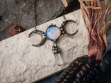 Stained Glass Pendant Moon Stone (opalit) , double crescent moon