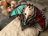 Pendant- red Cosmo- Elf. Stained glass Necklace with clay mask, Steampunk pendant, witchcraft, Magic pendant,fantasy jewelry, mystic