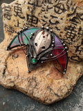 Pendant- red Cosmo- Elf. Stained glass Necklace with clay mask, Steampunk pendant, witchcraft, Magic pendant,fantasy jewelry, mystic