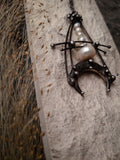 Pendant " A magical lunar anchor ". Handmade necklace with natural pearl and crescent moon. Bohemian jewelry by OfelWay